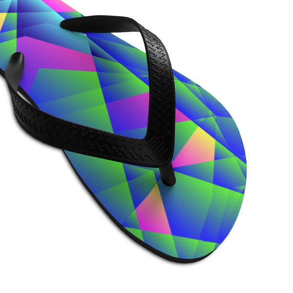 Blue Emerald Diamond Geometric Print Unisex Flip-Flops Sandals- Made in USA-Flip-Flops-Heidi Kimura Art LLC