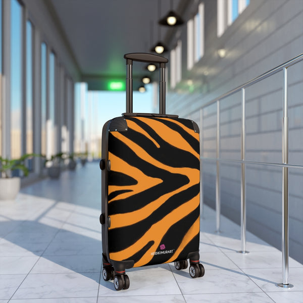 Orange Zebra Print Suitcases, Orange and Black Zebra Striped Animal Print Designer Suitcase Luggage (Small, Medium, Large)