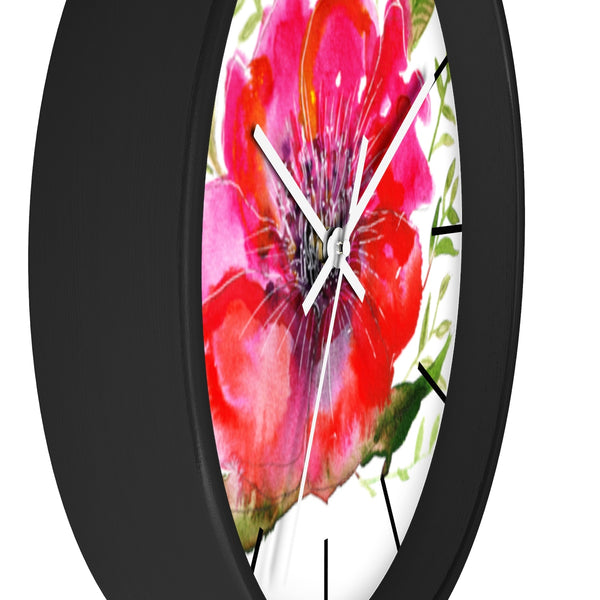 Pink Hibiscus Floral Print Wall Clock, 10" Dia. Modern Unique Indoor Clock-Made in USA-Wall Clock-Heidi Kimura Art LLC  Pink Hibiscus Floral Clock, Hot Pink Hibiscus Floral Print 10 inch Diameter Modern Unique Indoor Wall Clock - Made in USA 