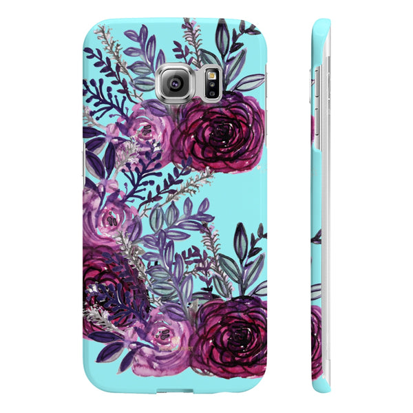 Light Blue Slim iPhone/ Samsung Galaxy Floral Purple Rose Phone Case, Made in UK-Phone Case-Samsung Galaxy S6 Edge Slim-Glossy-Heidi Kimura Art LLC