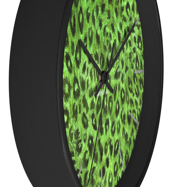 Green Leopard Print Wall Clock,  Numeric 10 inch Diameter Wall Clock, Large Round Wood Girl Children Bedroom Wall Clock