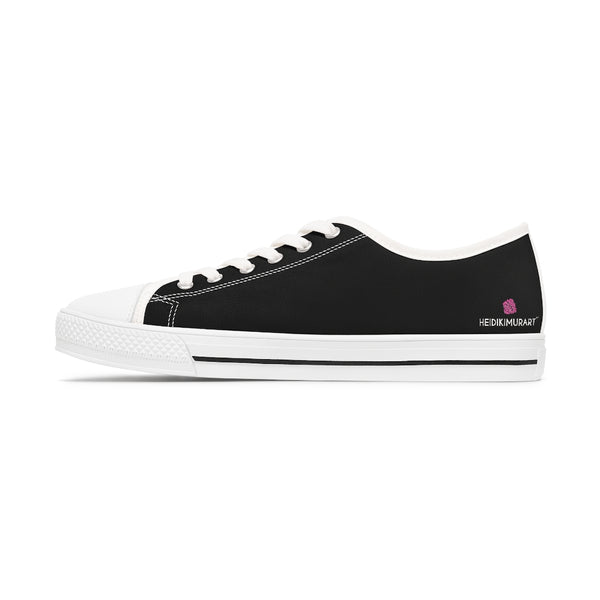Black Color Ladies' Sneakers, Solid Color Women's Low Top Sneakers Tennis Shoes (US Size: 5.5-12)