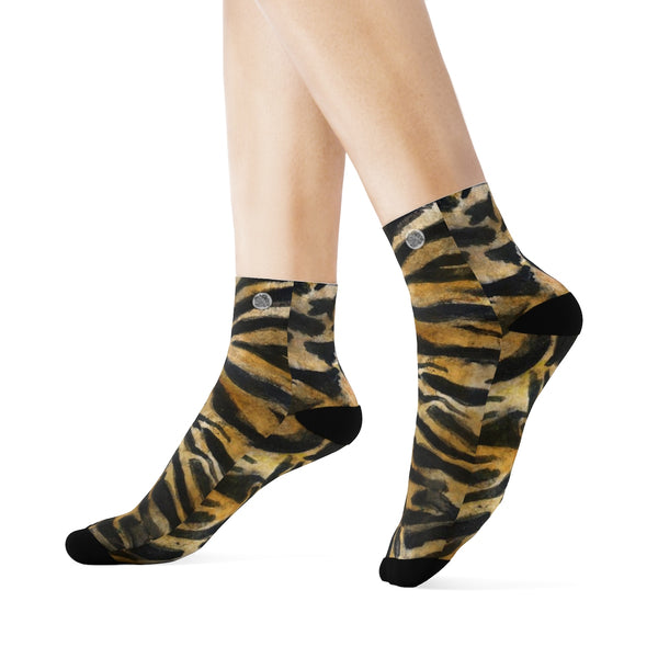Tiger Stripe Print Unisex Socks, Orange Tiger Animal Print Women's/ Men's Luxury Socks-Socks-Heidi Kimura Art LLC