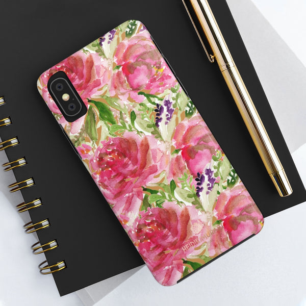 Brown Pink Rose Print Phone Case, Floral Print Case Mate Tough Phone Cases-Made in USA - Heidikimurart Limited 