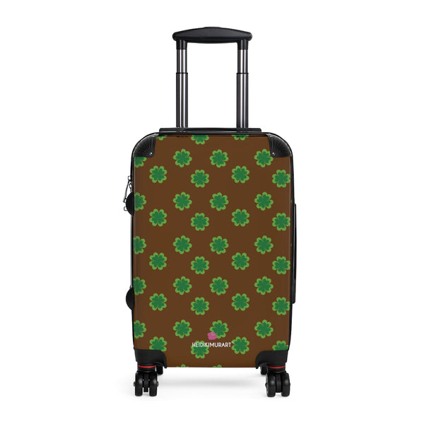 Dark Brown Clover Print Suitcases, Irish Style St. Patrick's Day Designer Suitcase Luggage (Small, Medium, Large)