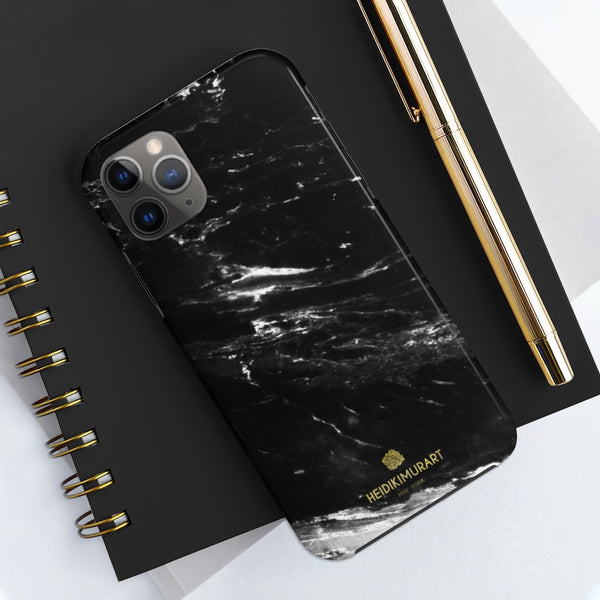 Black Marble Print Phone Case, Designer Case Mate Tough Phone Cases-Made in USA - Heidikimurart Limited 