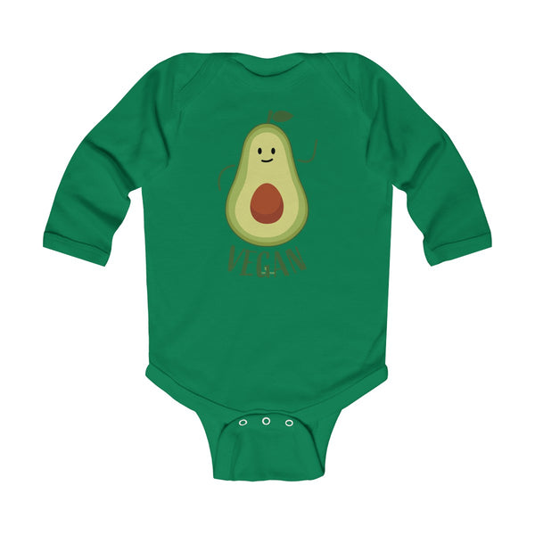 Cute Green Avocado Vegan Baby Boy/Girls Infant Kids Long Sleeve Bodysuit - Made in USA-Infant Long Sleeve Bodysuit-Kelly-NB-Heidi Kimura Art LLC