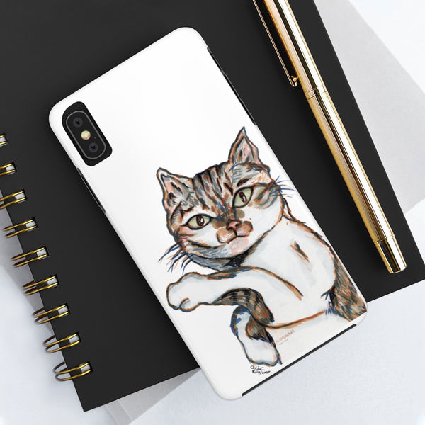 White Cat Phone Case, Peanut Meow Cat Case Mate Tough Phone Cases-Made in USA - Heidikimurart Limited 