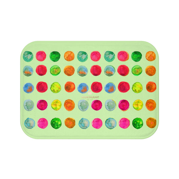 Light Green Colorful Watercolor Polka Dots Print Microfiber Anti-Slip Bath Mat-Made in USA-Bath Mat-Small 24x17-Heidi Kimura Art LLC