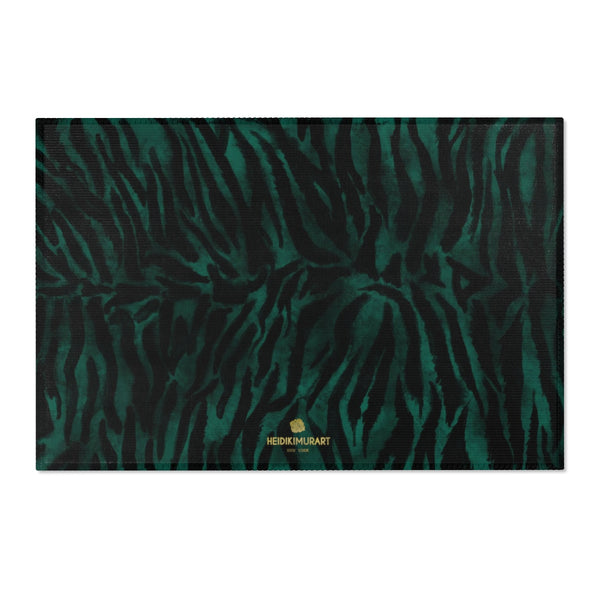 Green Black Tiger Stripe Animal Print Designer 24x36, 36x60, 48x72 inches Area Rugs - Printed in USA-Area Rug-36" x 24"-Heidi Kimura Art LLC