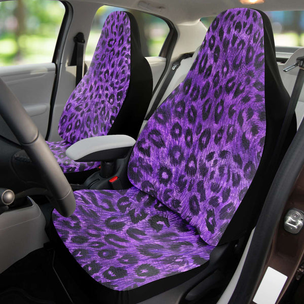 Purple Leopard Car Seat Cover, Purple Animal Print Designer Essential Premium Quality Best Machine Washable Microfiber Luxury Car Seat Cover - 2 Pack For Your Car Seat Protection, Cart Seat Protectors, Car Seat Accessories, Pair of 2 Front Seat Covers, Custom Seat Covers
