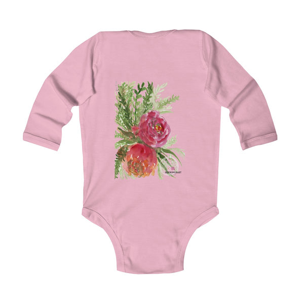 Floral Red Orange Rose Infant Long Sleeve Bodysuit - Made in UK (UK Size: 6M-24M)-Kids clothes-Heidi Kimura Art LLC