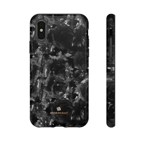 Black Rose Floral Tough Cases, Abstract Print Best Designer Phone Case-Made in USA-Phone Case-Printify-iPhone XS-Glossy-Heidi Kimura Art LLC