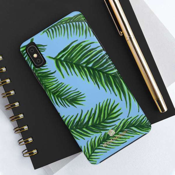 Pastel Blue Tropical Print Phone Case, Palm Leaf Case Mate Tough Phone Cases-Made in USA - Heidikimurart Limited 