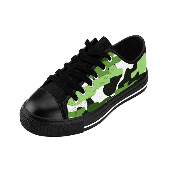 Green White Camo Army Military Print Premium Men's Low Top Canvas Sneakers Shoes-Men's Low Top Sneakers-Heidi Kimura Art LLC Green White Men's Sneakers, Camouflage White Green Military Army Print Designer Men's Running Low Top Sneakers Shoes, Men's Designer Camo Print Tennis Shoes (US Size 7-14)