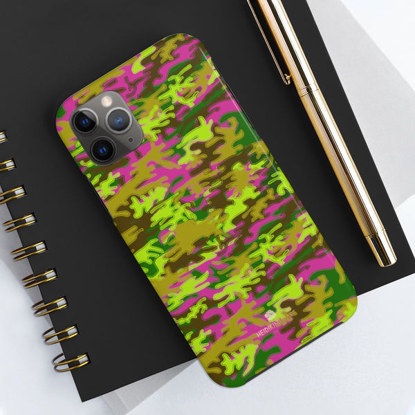 Hot Pink Green Camo iPhone Case, Case Mate Tough Samsung Galaxy Phone Cases-Phone Case-Printify-Heidi Kimura Art LLC
