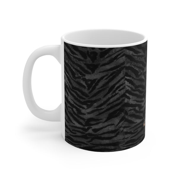 Grey Tiger Stripe Cup, Animal Print Mug 11oz, Coffee Tea Ceramic Cup With Rounded Corners with C-Handle-Mug-Printify-11oz-Heidi Kimura Art LLC