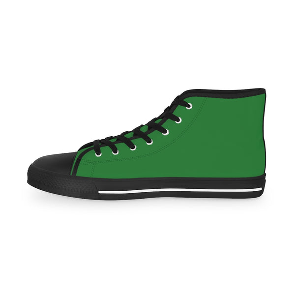 Emerald Green Men's High Tops, Emerald Green Modern Minimalist Solid Color Best Men's High Top Laced Up Black or White Style Breathable Fashion Canvas Sneakers Tennis Athletic Style Shoes For Men (US Size: 5-14)