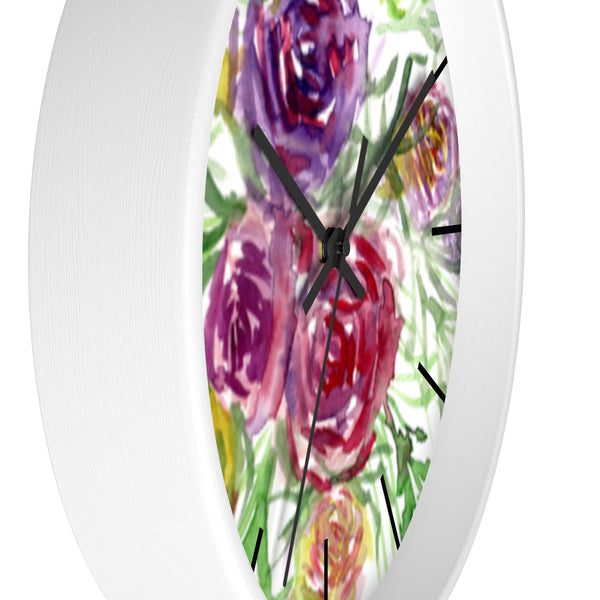 Pink Purple Floral Rose 10 inch Diameter Shabby Chic Girlie Wall Clock - Made in USA-Wall Clock-Heidi Kimura Art LLC