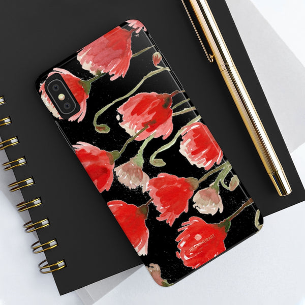 Black Red Tulip Phone Case, Floral Print Flower Case Mate Tough Phone Cases-Made in USA - Heidikimurart Limited 