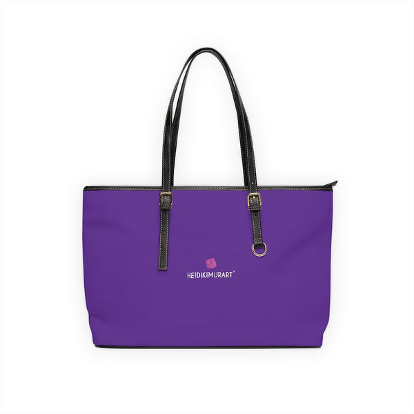 Dark Purple Zipped Tote Bag, Solid Purple Color Modern Essential Designer PU Leather Shoulder Large Spacious Durable Hand Work Bag 17"x11"/ 16"x10" With Gold-Color Zippers & Buckles & Mobile Phone Slots & Inner Pockets, All Day Large Tote Luxury Best Sleek and Sophisticated Cute Work Shoulder Bag For Women With Outside And Inner Zippers