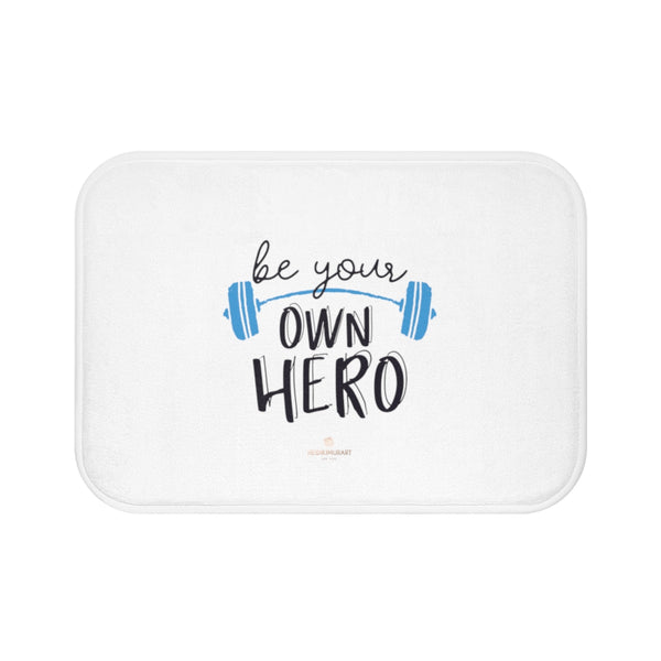 White "Be Your Own Hero" Inspirational Quote Microfiber Bath Mat- Printed in USA-Bath Mat-Small 24x17-Heidi Kimura Art LLC