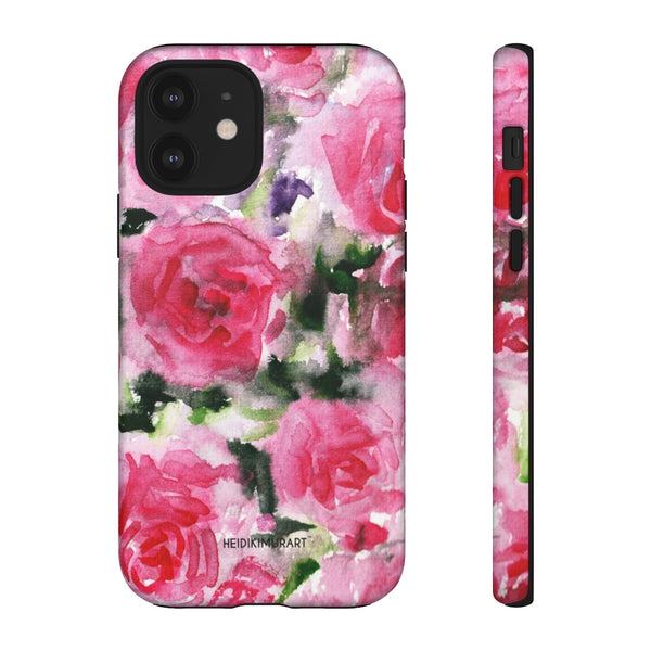 Rose Pink Floral Phone Case, Flower Print Best Designer Art Designer Case Mate Best Tough Phone Case For iPhones and Samsung Galaxy Devices-Made in USA