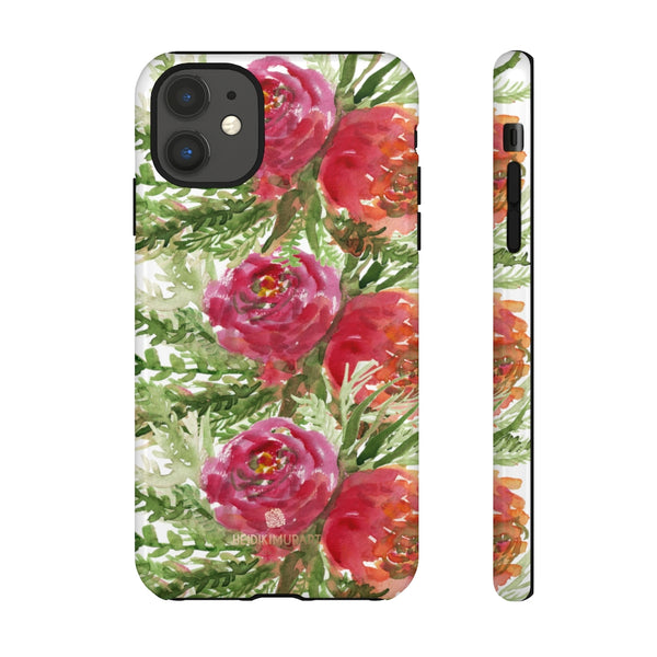 Red Orange Floral Phone Case, Flower Print Tough Designer Phone Case -Made in USA-Phone Case-Printify-iPhone 11-Glossy-Heidi Kimura Art LLC