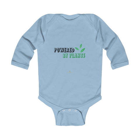Cute Powered By Plants Vegan Baby Boy/Girls Infant Kids Long Sleeve Bodysuit - Made in USA-Infant Long Sleeve Bodysuit-Light Blue-18M-Heidi Kimura Art LLC