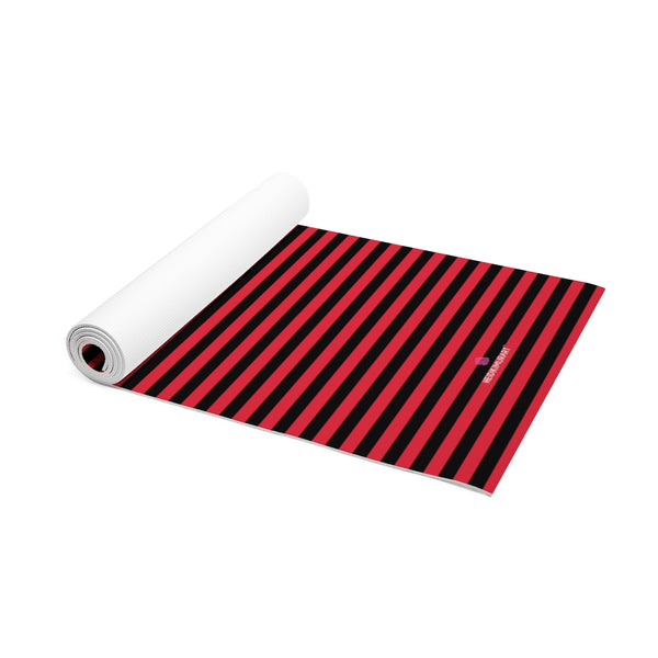 Red Stripes Foam Yoga Mat, Best Vertical Stripes Red and Black Stylish Lightweight 0.25" thick Best Designer Gym or Exercise Sports Athletic Yoga Mat Workout Equipment - Printed in USA (Size: 24″x72")