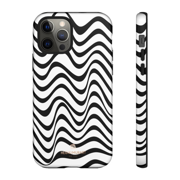 Wavy Black White Tough Cases, Designer Phone Case-Made in USA-Phone Case-Printify-iPhone 12 Pro-Glossy-Heidi Kimura Art LLC