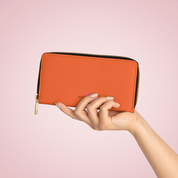 Bright Orange Color Zipper Wallet, Solid Orange Color Best 7.87" x 4.33" Luxury Cruelty-Free Faux Leather Women's Wallet & Purses Compact High Quality Nylon Zip & Metal Hardware, Luxury Long Wallet With Card Cardholders For Women