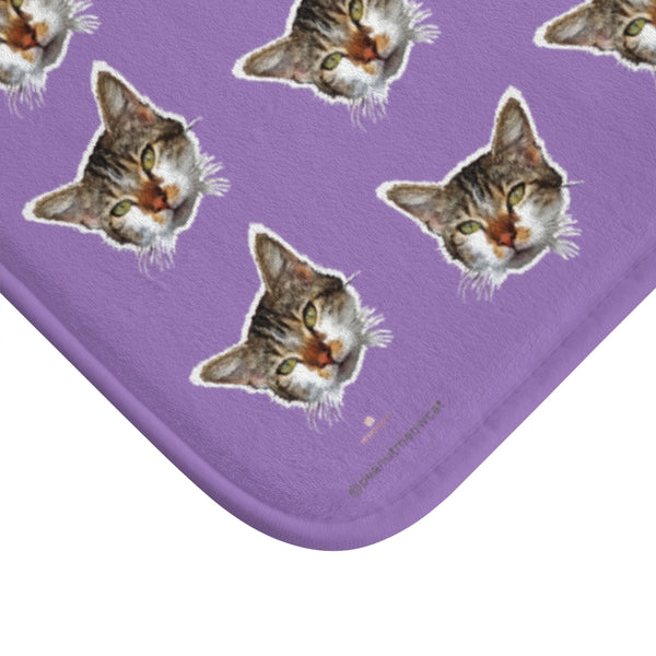 Purple Cat Print Bath Mat, Luxury Calico Cat Soft Microfiber Bathroom Rug- Printed in USA-Home Decor-Heidi Kimura Art LLC
