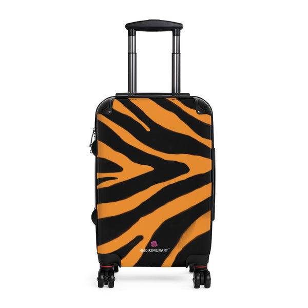 Orange Zebra Print Suitcases, Orange and Black Zebra Striped Animal Print Designer Suitcase Luggage (Small, Medium, Large)