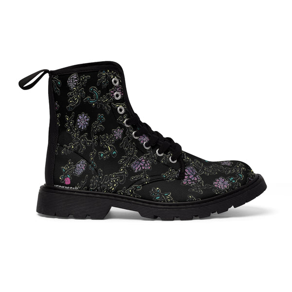 Black Floral Print Women's Boots, Purple Floral Women's Boots, Best Winter Boots For Women (US Size 6.5-11)