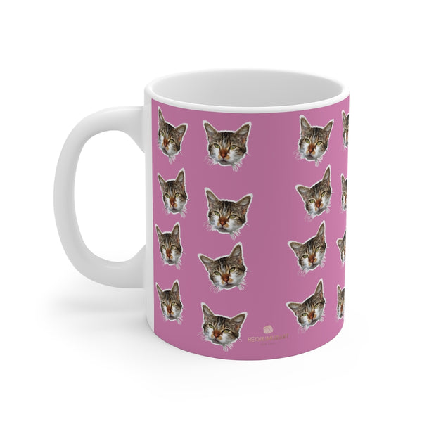 Pink Cat Peanut Print Mug 11oz, Coffee Tea Ceramic Cup With Rounded Corners with C-Handle-Mug-Printify-11oz-Heidi Kimura Art LLC