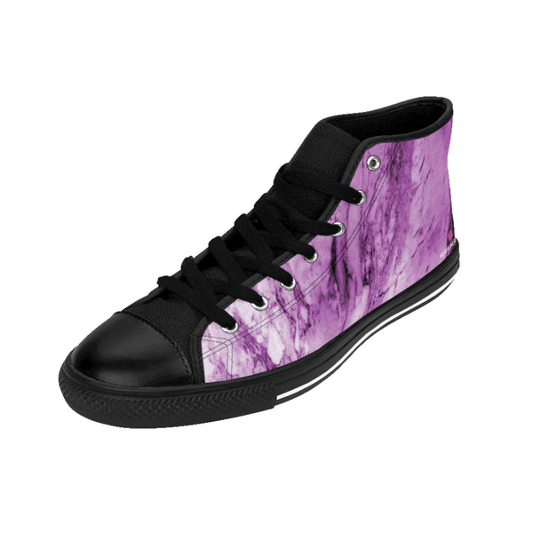 Pink Marble Print Men's Sneakers, Pink Purble Abstract Designer Men's High Top Sneakers