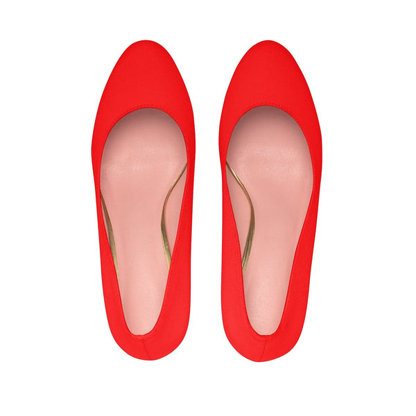 Classic Hot Red Solid Color Print Luxury Essential Women's Platform Heels (US Size: 5-11)-4 inch Heels-Heidi Kimura Art LLC