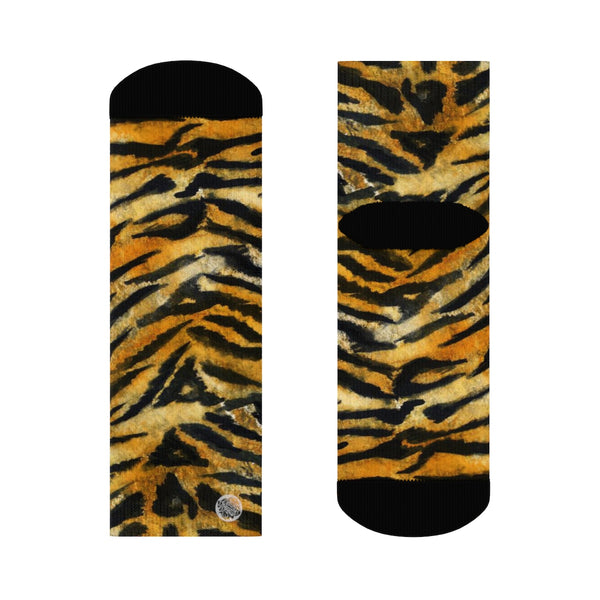 Tiger Stripe Print Socks, Best Luxury Orange Animal Print Designer Women's/ Men's Socks-Socks-Ankle-Heidi Kimura Art LLC