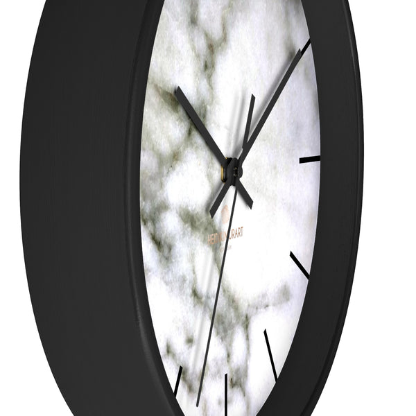 White Marble Print Art Large Indoor Designer 10" dia. Wall Clock-Made in USA-Wall Clock-Heidi Kimura Art LLC
