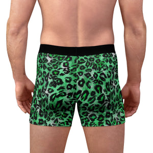 Green Leopard Print Animal Premium Men's Boxer Briefs Underwear-Men's Underwear-L-Black Seams-Heidi Kimura Art LLC