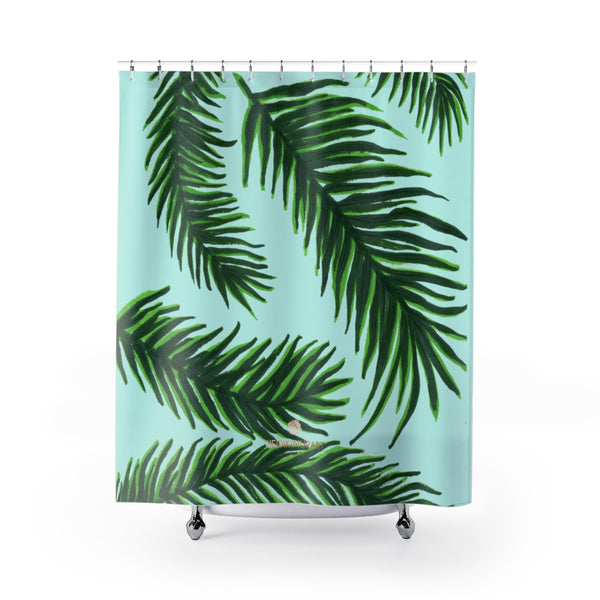 Blue Green Palm Tropical Tree Leaf Print Large Premium Shower Curtains- Printed in USA-Shower Curtain-71" x 74"-Heidi Kimura Art LLC Blue Green Palm Shower Curtains, Blue and Green Tropical Tree Palm Leaf Print Designer Shower Curtains - Printed in USA, Premium Bathroom Shower Curtains, Home Decor, Large 100% Polyester 71x74 inches Shower Curtains, Bathroom Shower Curtains, Jungle Hawaiian Summer Nature Print