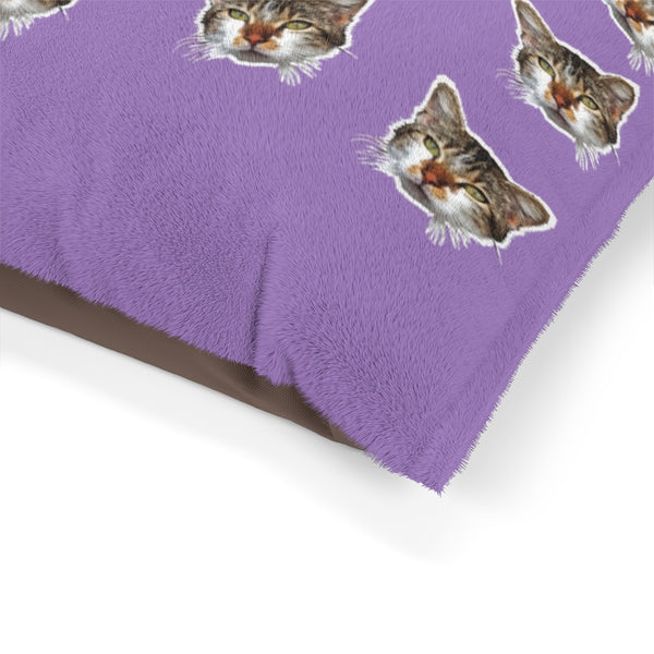 Light Purple Cat Pet Bed, Solid Color Machine-Washable Pet Pillow With Zippers-Printed in USA-Pets-Printify-Heidi Kimura Art LLC