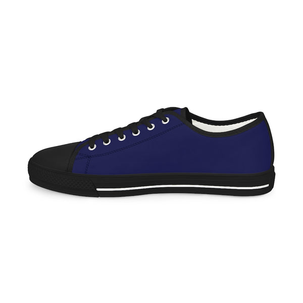 Dark Blue Solid Men's Sneakers, Solid Dark Blue Color Modern Minimalist Best Breathable Designer Men's Low Top Canvas Fashion Sneakers With Durable Rubber Outsoles and Shock-Absorbing Layer and Memory Foam Insoles (US Size: 5-14)