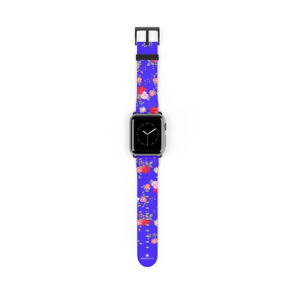 Purple Red Floral Rose Print 38mm/42mm Watch Band For Apple Watch- Made in USA-Watch Band-38 mm-Black Matte-Heidi Kimura Art LLC