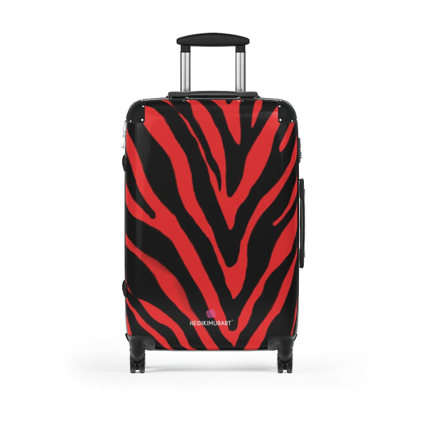 Red Black Zebra Print Suitcases, Animal Print Designer Suitcase Luggage (Small, Medium, Large) Unique Cute Spacious Versatile and Lightweight Carry-On or Checked In Suitcase, Best Personal Superior Designer Adult's Travel Bag Custom Luggage - Gift For Him or Her - Made in USA/ UK