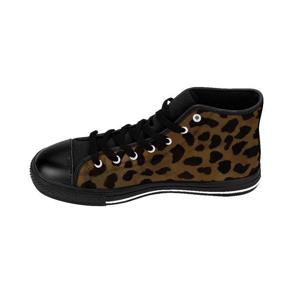 Brown Leopard Animal Print Premium Lightweight Women's High-top Fashion Sneakers-Women's High Top Sneakers-Heidi Kimura Art LLC