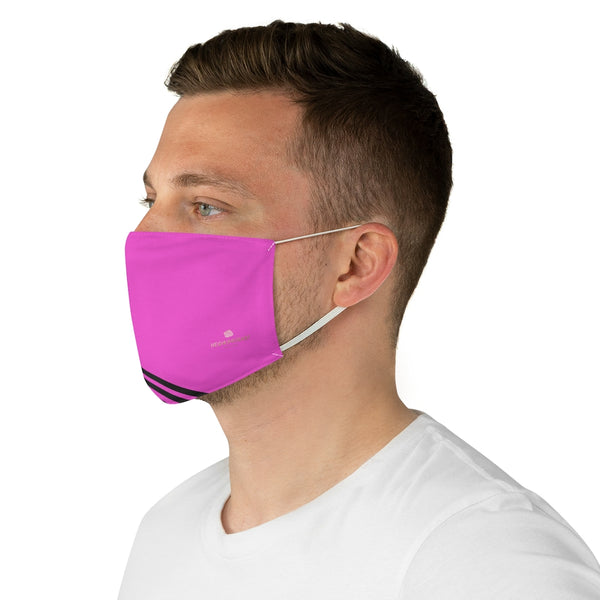 Pink Black Striped Face Mask, Modern Adult's Fashion Face Mask For Men/ Women, Designer Premium Quality Modern Polyester Fashion 7.25" x 4.63" Fabric Non-Medical Reusable Washable Chic One-Size Face Mask With 2 Layers For Adults With Elastic Loops-Made in USA
