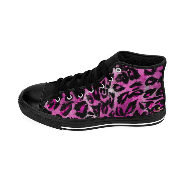 Bubble Pink Leopard Animal Print Premium Men's High-top Fashion Sneakers-Men's High Top Sneakers-Heidi Kimura Art LLC