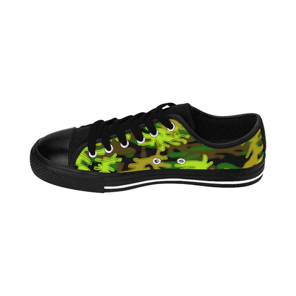 Black Green Camo Women's Sneakers, Army Military Camouflage Printed Fashion Canvas Tennis Shoes